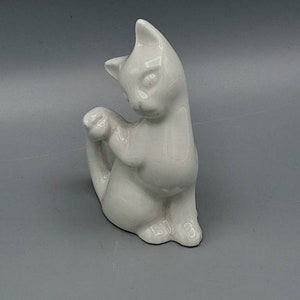 White Porcelain Cat Figure - 9.6cm