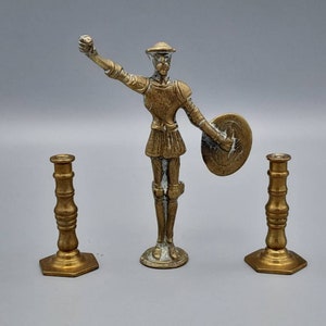 ICC Madrid 1983 Match Holder & Pair Of Vintage Brass Candle Stick Holders