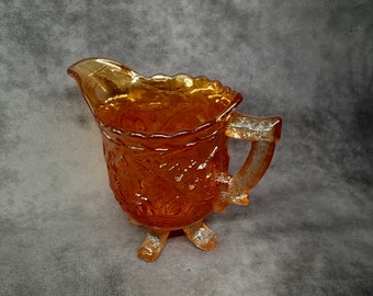 Decorative Carnival Glass Footed Jug, Vintage Patterned Creamer / Milk Jug