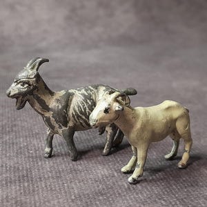 Vintage Pair of Miniature Goat Figurines, Metal Farm Animal Miniatures by Britains