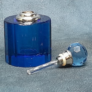 Vintage Crystal Perfume Bottle With Applicator Lid, Blue Crystal, 6.5cm