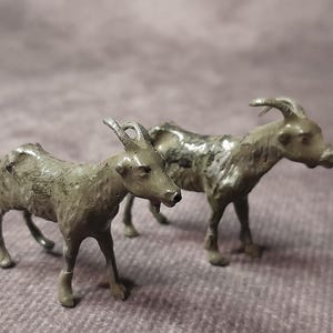 Vintage Pair of Miniature Goat Figurines, Metal Farm Animal Miniatures by Britains