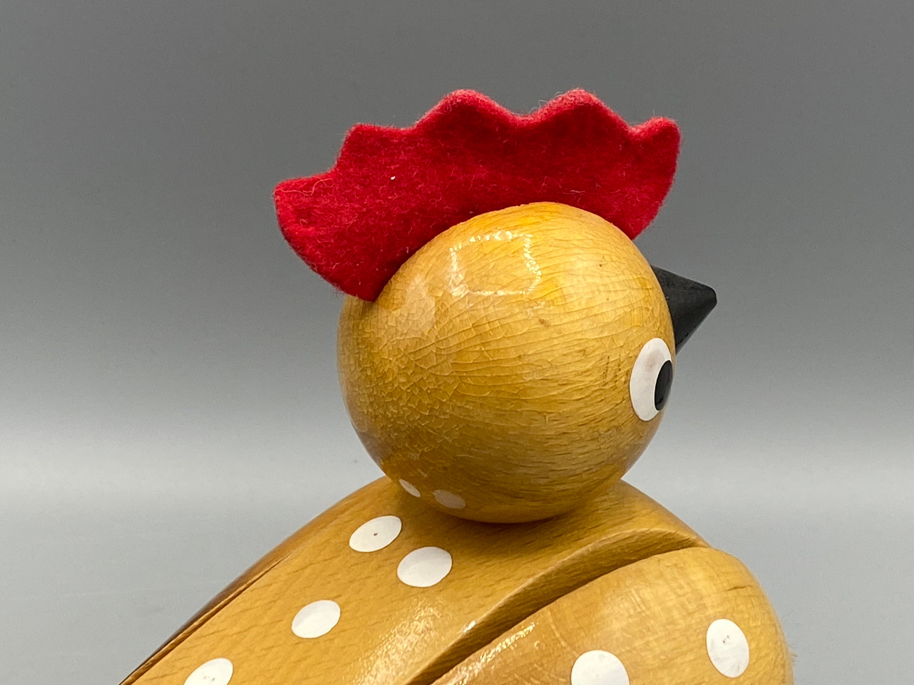Pair of Hand Painted 1970s Czechoslovak Wooden Pull Along Chickens