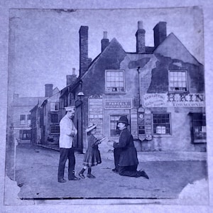 Antique Glass Black and White Magic Lantern Slide, by Early 20th century Slide, Edwardian Dramatised scene
