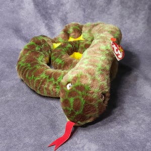 Vintage Ty Beanie Baby Teddy Bear, Slither 1995 Beanie Baby Toy with Tags, Snake