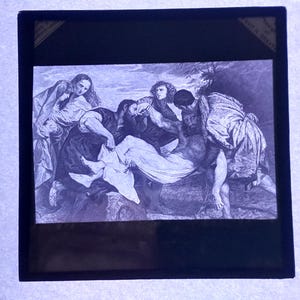 Antique Glass Black and White Magic Lantern Slide, by Early 20th century Slide, Edwardian Burial of Jesus Painting