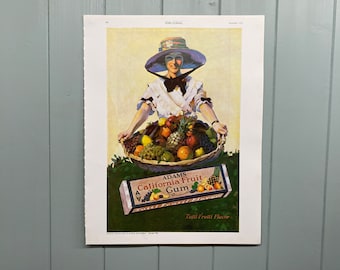 Vintage Adman California Fruit Gum, Reproduction Advertisement Print.