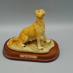 Dog Figurine - Cellini, Dog Sitting on wooden base 15cm