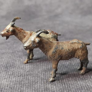 Vintage Pair of Miniature Goat Figurines, Metal Farm Animal Miniatures by Britains