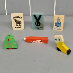 Collection of 6 Vintage Retro Novelty Erasers / Rubbers 80&#39;s - 90&#39;s