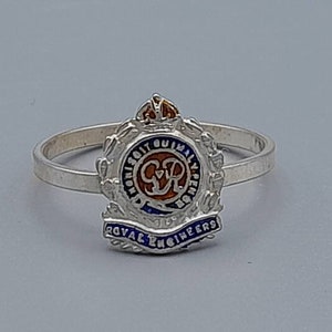 Solid Silver Royal Engineers Sweetheart Ring UK Size O Sterling Silver & Enamel Military Ring US Size 7