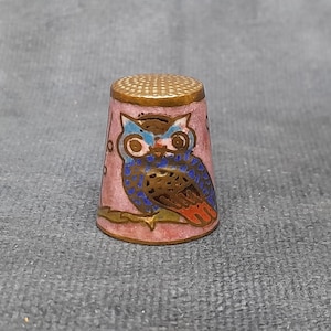 Cloisonné Enamel Thimble, Brown, Vintage Thimbles - 2.2cm Owl Thimble