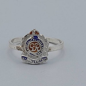 Solid Silver Royal Engineers Sweetheart Ring UK Size O-1/2 Sterling Silver & Enamel Military Ring US Size 7.3