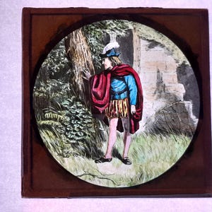 Antique Glass Magic Lantern Slide, by Early 20th century Colourful Slide, Man in the Woods