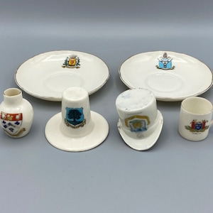 6 Miniature Crested China Ornaments, Antique Crested China, Goss Etc