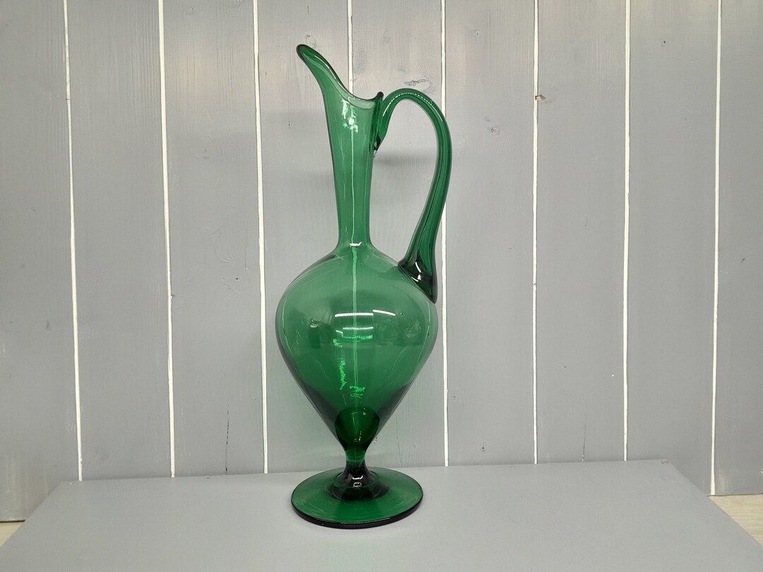 Large Antique Green Glass Carafe / Pitcher Jug 39cm Etsy
