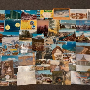 50 cartoline vintage assortite, collezione di vecchie cartoline, alcune usate con segni di affrancatura, ecc