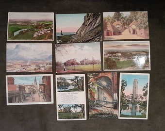 Selection of 10 Colour Location Postcards, Vintage Postcards 1920s 1930s