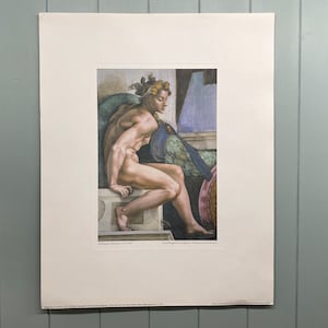 Vintage Reprint, Michelangelo Buonarroti 1475 - 1564 Sistine Chapel Ceiling Portion.