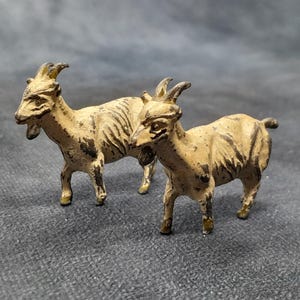Vintage Pair of Miniature Goat Figurines, Metal Farm Animal Miniatures by Britains