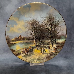 Tirschenreuth Bavaria - The Way to The Village, Christmas Landscapes - by H.E. Feldkamp - Decorative Display Plate, 1988 - 20.1cm