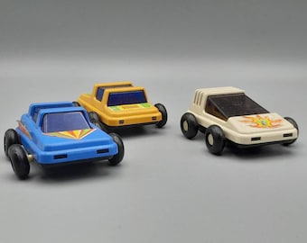 3 x Vintage Plastic Children's Toy Cars, Made in Germany - White, Yellow, Blue