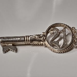 Vintage Sterling Silver Charm, Silver Charm Bracelet Charm, 21 Key Charm 4cm