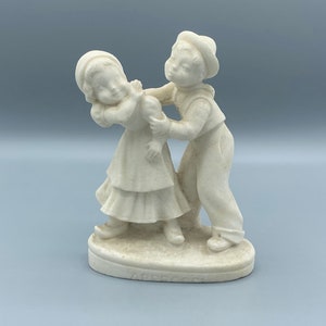 Vintage Bisque Figurine, Girl and Boy Playing - 14.5cm tall
