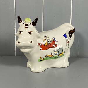 Alcancía / Caja de dinero para niños de vaca de cerámica vintage
