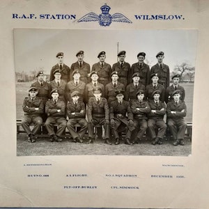 Antique Black and White Group Portrait Photograph of R.A F. Station Wilmslow December 1956