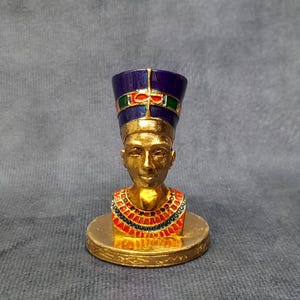Egyptian Pharaoh Bust, Nefertiti Bust, Small Heavy Gold Plated Ornament