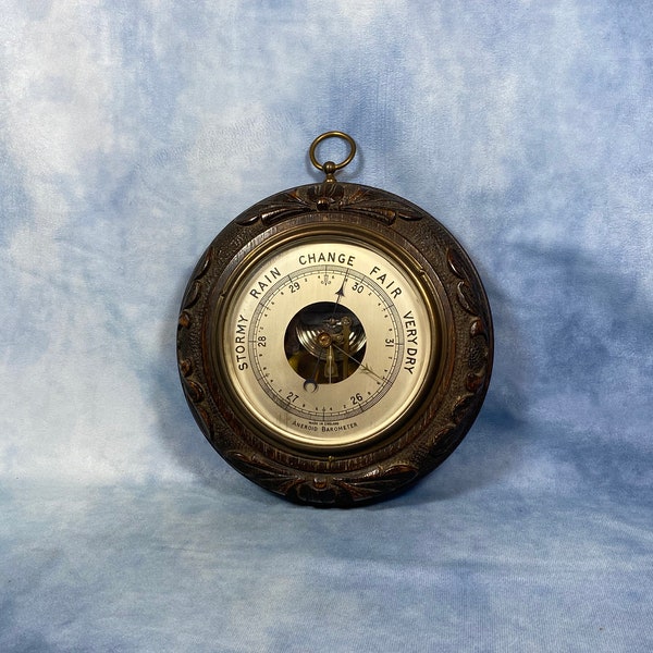 Antique Large Round Wooden Barometer