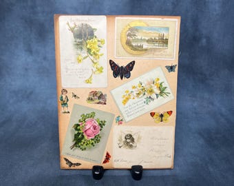 Antique Victorian Scrapbook Page – Double Sided Ephemera Collage Sheet – 19th Century Die Cut Prints, Chromolithograph Illustrations