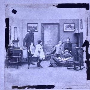 Antique Glass Black and White Magic Lantern Slide, by Early 20th century Slide, Edwardian Dramatised scene