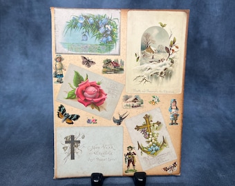 Antique Victorian Scrapbook Page – Double Sided Ephemera Collage Sheet – 19th Century Die Cut Prints, Chromolithograph Illustrations
