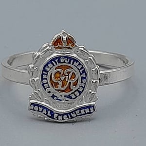Solid Silver Royal Engineers Sweetheart Ring UK Size M Sterling Silver & Enamel Military Ring US Size 6