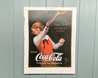 Vintage “Coca Cola, Refresh Yourself” Reproduction Advertisement Print.