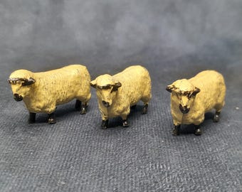Vintage Trio of Miniature Sheep Figurines, Metal Farm Animal Miniatures by Hornby