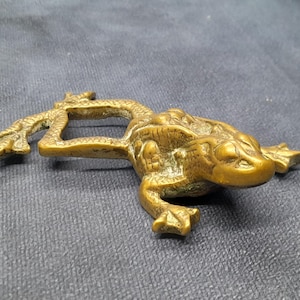 Solid Brass Frog Ornament, Vintage Brass Reptile Animal Figurine