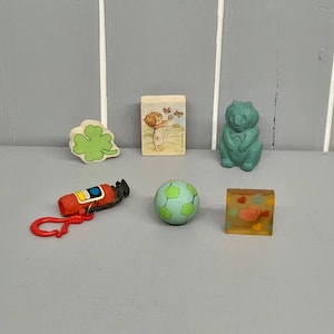Collection of 6 Vintage Retro Novelty Erasers / Rubbers 80&#39;s - 90&#39;s