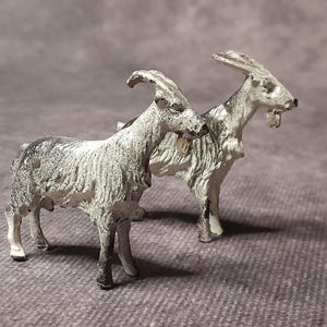 Vintage Pair of Miniature Goat Figurines, Metal Farm Animal Miniatures by Britains