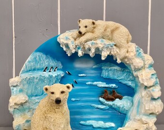 Resina a grandezza naturale orso polare bianco scultura figurina artigianato decorazione natalizia statua artificiale dell'orso della fauna selvatica in fibra di vetro