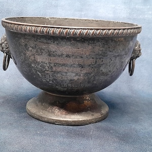 Vintage Metal Trophy Cup 1976, &quot;To Iris Best Wife Award&quot; Trophy Bowl - Silver plate on brass