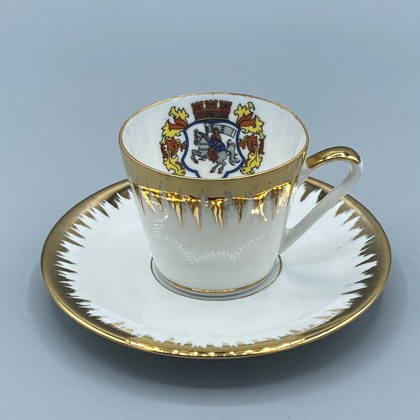 German Fritz Montag Cup and Saucer, Grunberg Hessen Coat Of Arms.
