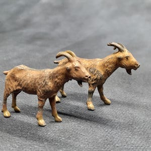 Vintage Pair of Miniature Goat Figurines, Metal Farm Animal Miniatures by Britains