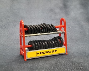 Juguete Motoplay vintage en miniatura, soporte para neumáticos, soporte Dunlop, neumáticos Dunlop / Motoplay vintage / Accesorios para coches de juguete