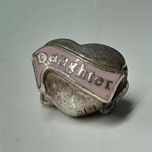 Vintage Sterling Silver Charm, Silver Charm Bracelet Charm, Heart Daughter Charm 2cm