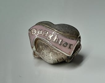Vintage Sterling Silver Charm, Silver Charm Bracelet Charm, Heart Daughter Charm 2cm