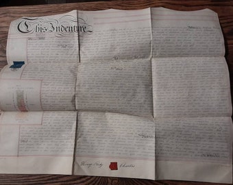 ビクトリア朝の契約書、アンティークな美しい手書きの契約書（羊皮紙に記されたもの）、1864 年 8 月 16 日