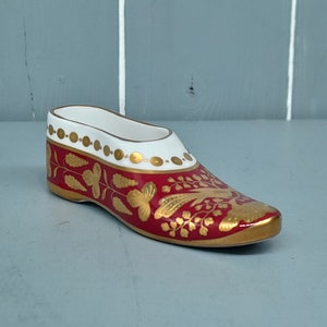 Spode Miniature Ceramic Ornamental Red Shoe / Slipper, Display Shoe, Collectible Bone China Shoe